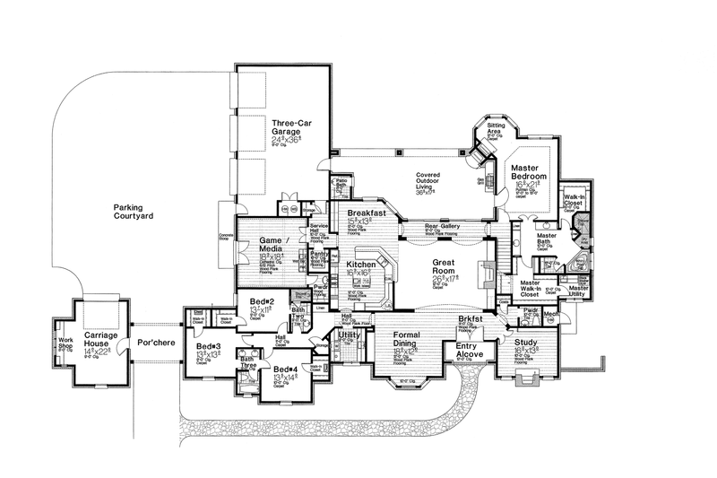 House Design - Floor Plan - Main Floor for European House Plan #310-1260 - 4 bed, 3 bath