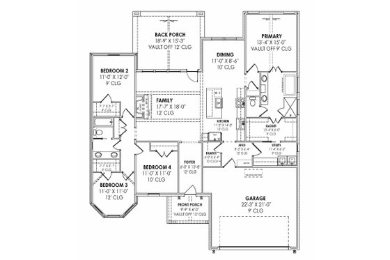 Floor Plan - Main Floor for Tudor House Plan #1096-104 - 4 bed, 2 bath