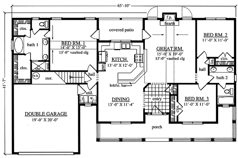 Dream House Plan - Floor Plan - Main Floor for Country House Plan #42-706 - 3 bed, 2 bath