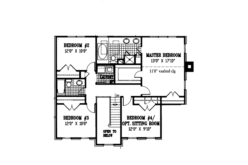 Architectural House Design - Floor Plan - Upper Floor for Colonial House Plan #953-95 - 4 bed, 2.5 bath