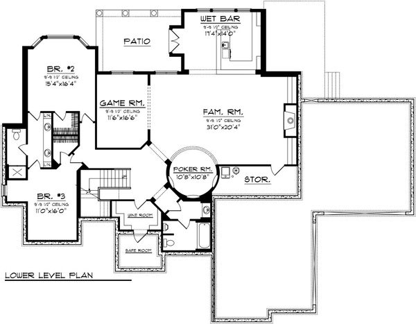 Architectural House Design - Mediterranean Floor Plan - Lower Floor Plan #70-1093