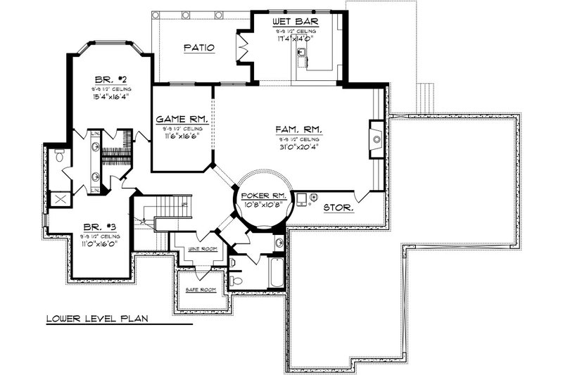 Home Plan - Floor Plan - Lower Floor for Mediterranean House Plan #70-1093 - 3 bed, 2.5 bath