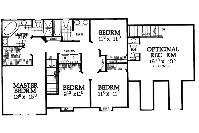 Home Plan - Floor Plan - Upper Floor for Colonial House Plan #72-1112 - 4 bed, 2 bath