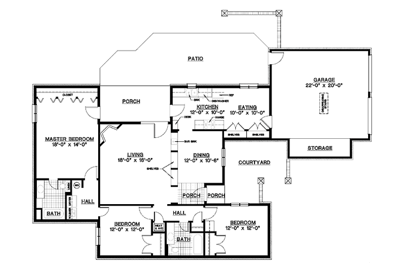 Home Plan - Floor Plan - Main Floor for European House Plan #45-537 - 3 bed, 2 bath