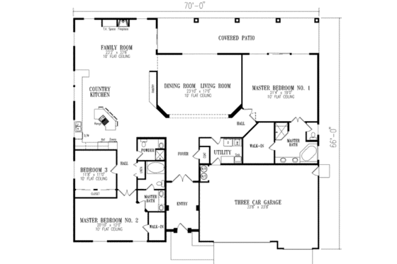 Floor Plan - Main Floor for Adobe / Southwestern House Plan #1-777 - 3 bed, 3 bath