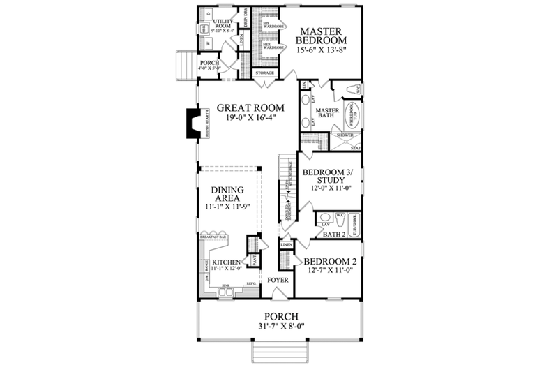 Dream House Plan - Floor Plan - Main Floor for Country House Plan #137-370 - 3 bed, 2 bath