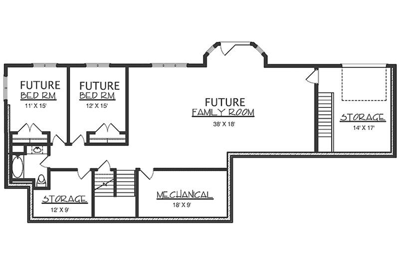 Home Plan - Floor Plan - Lower Floor for Country House Plan #320-1485 - 1 bed, 1.5 bath