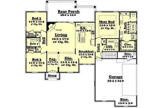 Floor Plan - Main Floor for European House Plan #430-42 - 3 bed, 2 bath