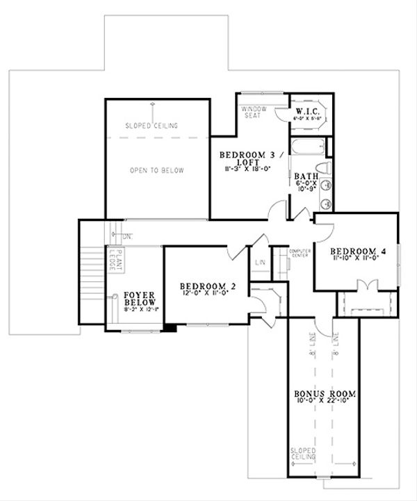 House Blueprint - Traditional Floor Plan - Upper Floor Plan #17-2383