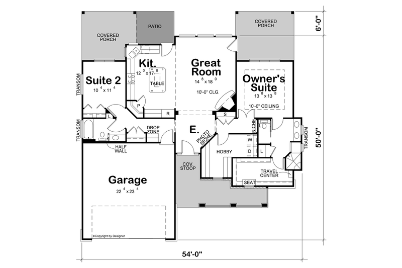 House Blueprint - Floor Plan - Main Floor for Cottage House Plan #20-2610 - 2 bed, 2 bath