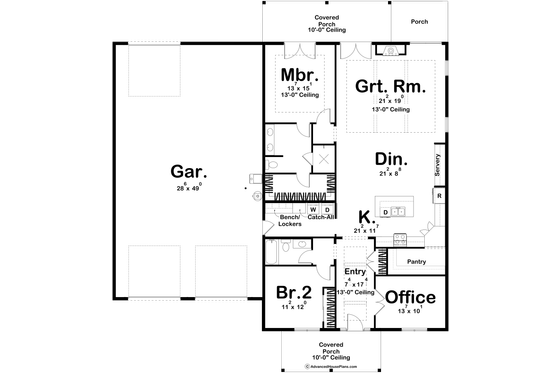 Floor Plan - Main Floor for Barndominium House Plan #455-254 - 2 bed, 2 bath