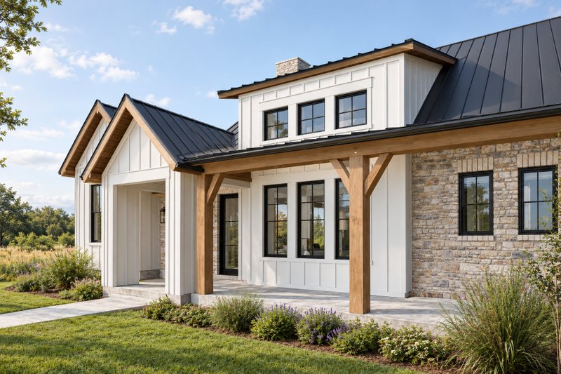 Dream House Plan - Exterior - Covered Porch for Farmhouse House Plan #80-230 - 4 bed, 2.5 bath