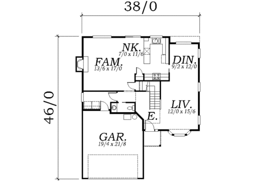 Floor Plan - Main Floor for Traditional House Plan #130-108 - 3 bed, 2.5 bath