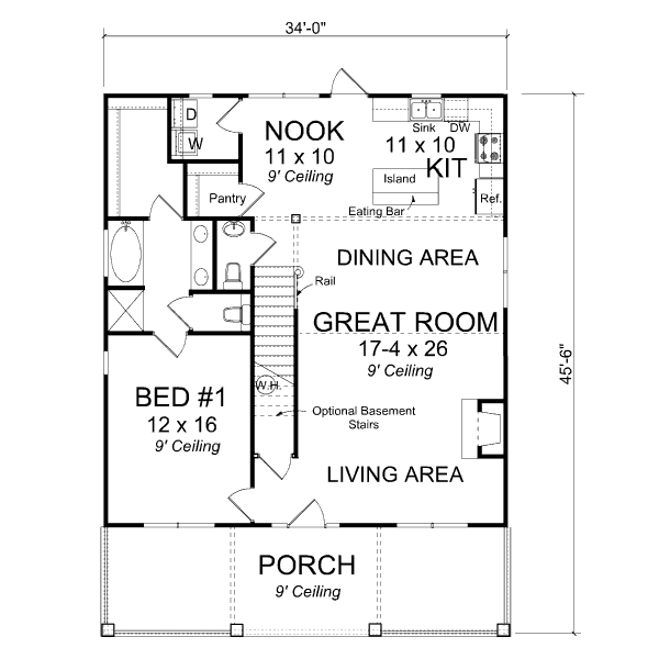 House Plan Design - Cottage Floor Plan - Main Floor Plan #513-4