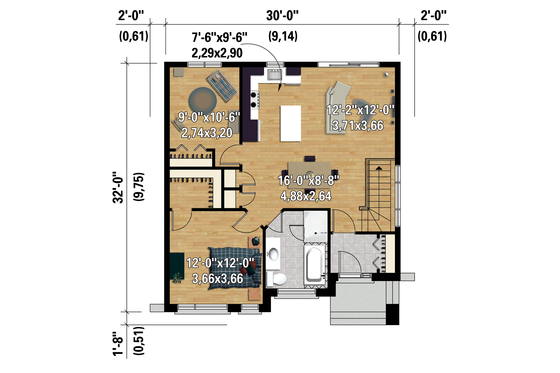 Floor Plan - Main Floor 1 for Contemporary House Plan #25-4372 - 2 bed, 1 bath