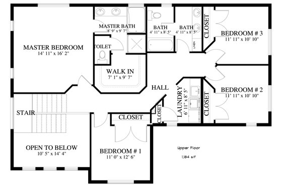 Floor Plan - Upper Floor for Craftsman House Plan #1060-57 - 4 bed, 2.5 bath