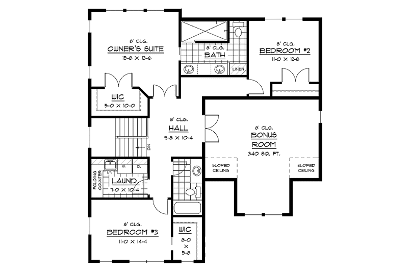 Home Plan - Floor Plan - Upper Floor for European House Plan #51-626 - 3 bed, 2.5 bath