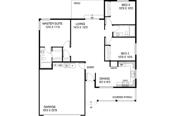 Floor Plan - Main Floor for Ranch House Plan #60-466 - 3 bed, 2 bath