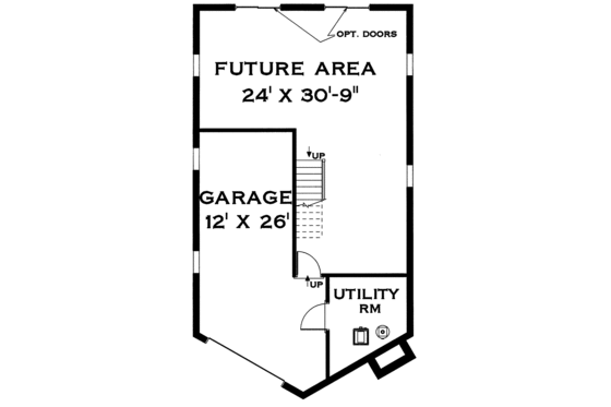 Floor Plan - Lower Floor for Bungalow House Plan #3-283 - 3 bed, 1 bath