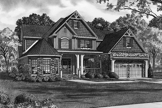 Exterior - Front Elevation 3 for Country House Plan #17-2677 - 4 bed, 3 bath