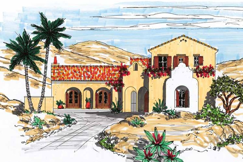 House Plan Design - Exterior - Front Elevation 3 for Mediterranean House Plan #76-122 - 3 bed, 3.5 bath
