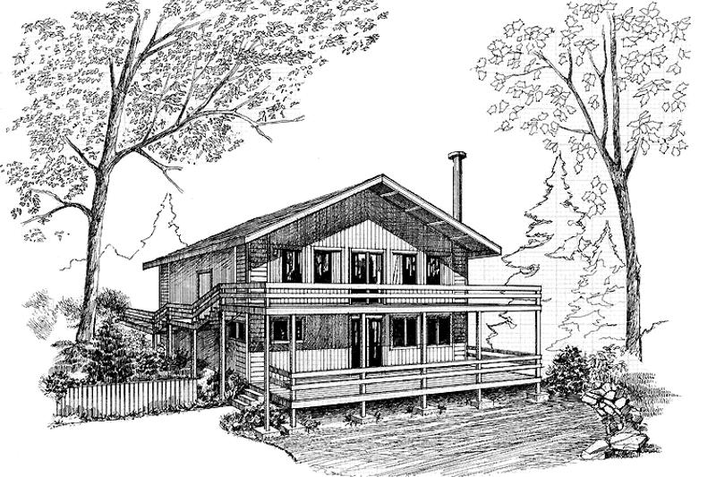 House Blueprint - Exterior - Front Elevation 3 for Colonial House Plan #60-901 - 2 bed, 2 bath