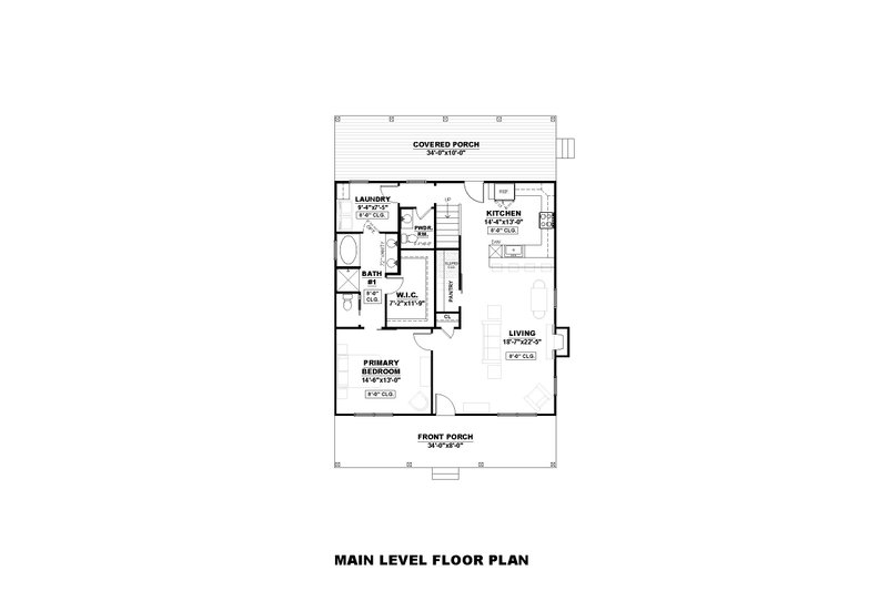 Architectural House Design - Floor Plan - Main Floor for Farmhouse House Plan #1117-20 - 2 bed, 2.5 bath