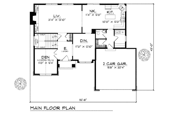 Floor Plan - Main Floor for Traditional House Plan #70-387 - 4 bed, 2.5 bath