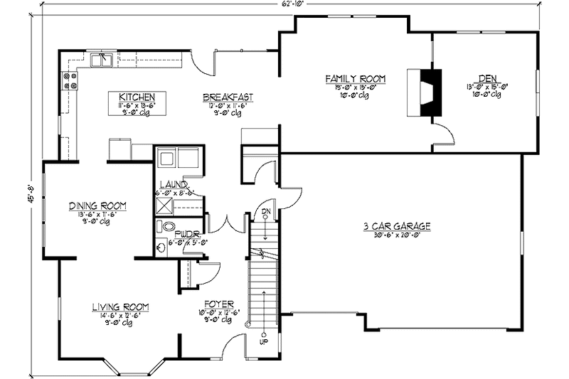 Architectural House Design - Floor Plan - Main Floor for Classical House Plan #978-16 - 4 bed, 2.5 bath