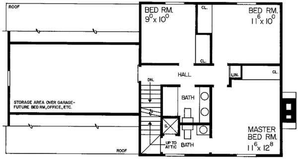 Architectural House Design - Colonial Floor Plan - Upper Floor Plan #72-667