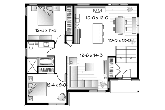 Floor Plan - Main Floor for Contemporary House Plan #23-2578 - 2 bed, 1 bath