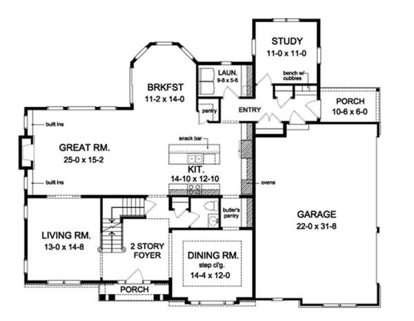 House Design - Colonial Floor Plan - Main Floor Plan #1010-174