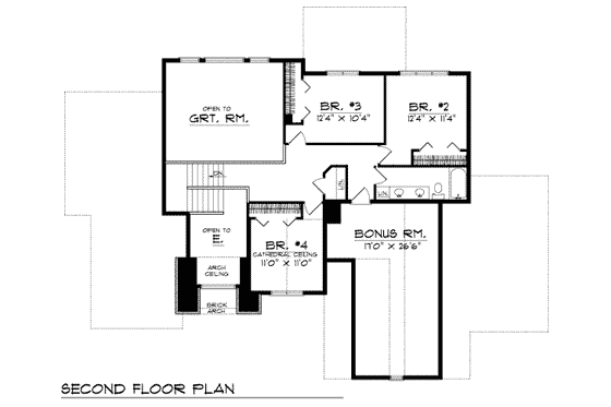 Floor Plan - Upper Floor for Traditional House Plan #70-455 - 4 bed, 2.5 bath