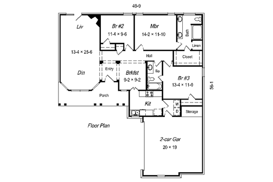 Floor Plan - Main Floor for Traditional House Plan #329-187 - 3 bed, 2 bath