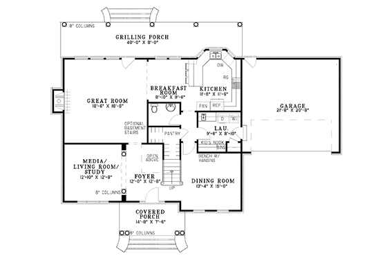 Floor Plan - Main Floor for Traditional House Plan #17-2848 - 4 bed, 2.5 bath