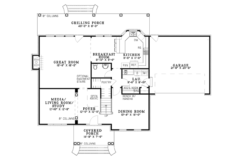 Home Plan - Floor Plan - Main Floor for Traditional House Plan #17-2848 - 4 bed, 2.5 bath