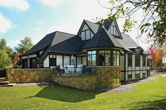 Exterior - Rear Elevation 1 for Tudor House Plan #928-27 - 4 bed, 3.5 bath