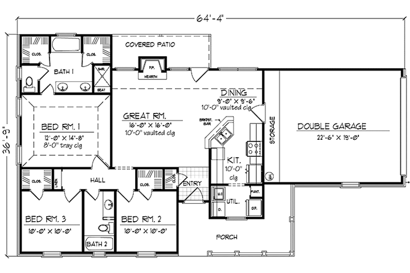 Home Plan - Floor Plan - Main Floor for Country House Plan #42-602 - 3 bed, 2 bath