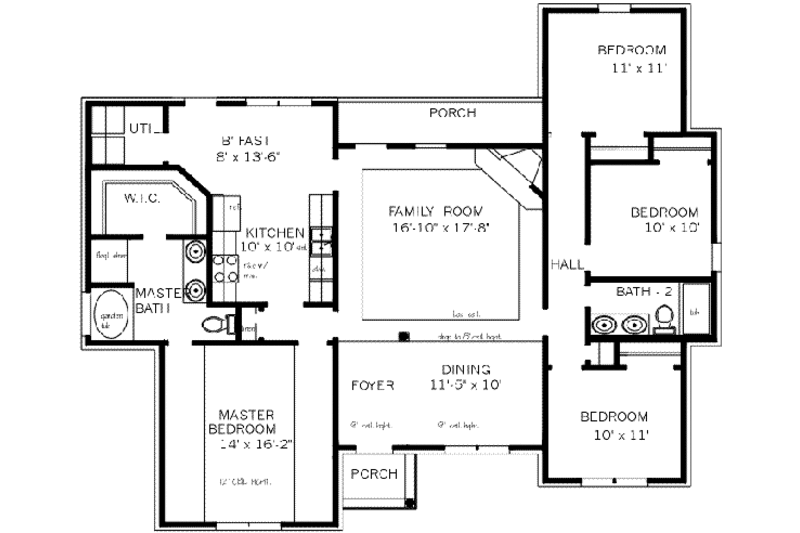 European Style House Plan - 4 Beds 2 Baths 1795 Sq/Ft Plan #69-164 ...