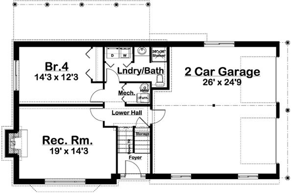 Architectural House Design - Colonial Floor Plan - Lower Floor Plan #126-214
