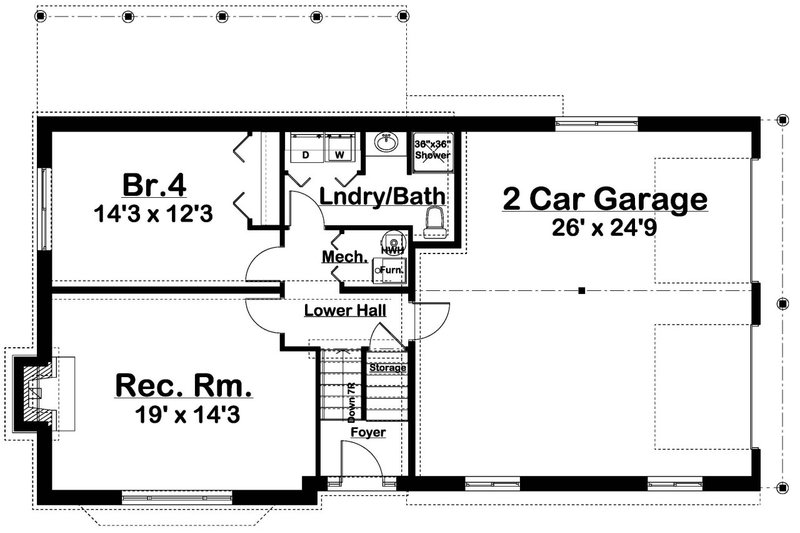 Architectural House Design - Floor Plan - Lower Floor for Colonial House Plan #126-214 - 4 bed, 3 bath