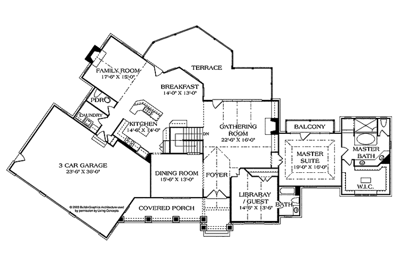 House Blueprint - Floor Plan - Main Floor for Craftsman House Plan #453-458 - 4 bed, 5.5 bath