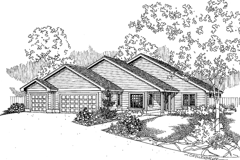 Home Plan - Exterior - Front Elevation 3 for Contemporary House Plan #60-1018 - 3 bed, 2 bath