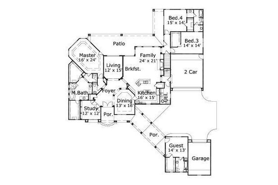 Floor Plan - Main Floor for European House Plan #411-251 - 4 bed, 3 bath