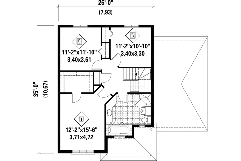 House Design - Floor Plan - Upper Floor for Traditional House Plan #25-4704 - 3 bed, 1 bath