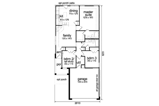 Floor Plan - Main Floor for Craftsman House Plan #84-285 - 3 bed, 2 bath