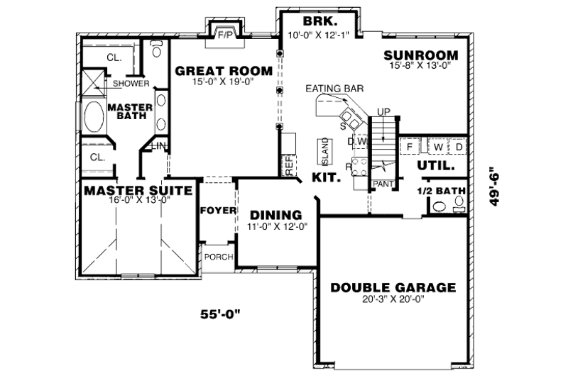 House Blueprint - Floor Plan - Main Floor for Traditional House Plan #34-114 - 3 bed, 2.5 bath
