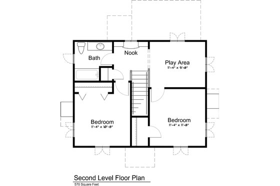 Upper Level floor plan - 1300 square foot cottage home