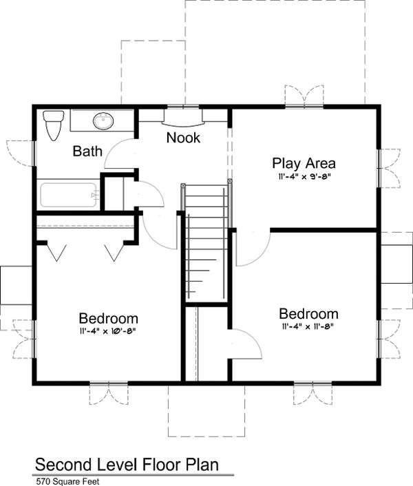 Upper Level floor plan - 1300 square foot cottage home