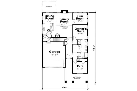 Floor Plan - Main Floor for Cottage House Plan #20-2391 - 2 bed, 2 bath